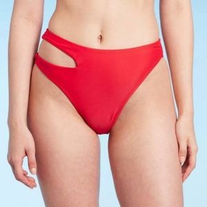 Women's Side Cut Out Mid-Rise High Leg Cheeky Bikini Bottom - Wild Fable Red